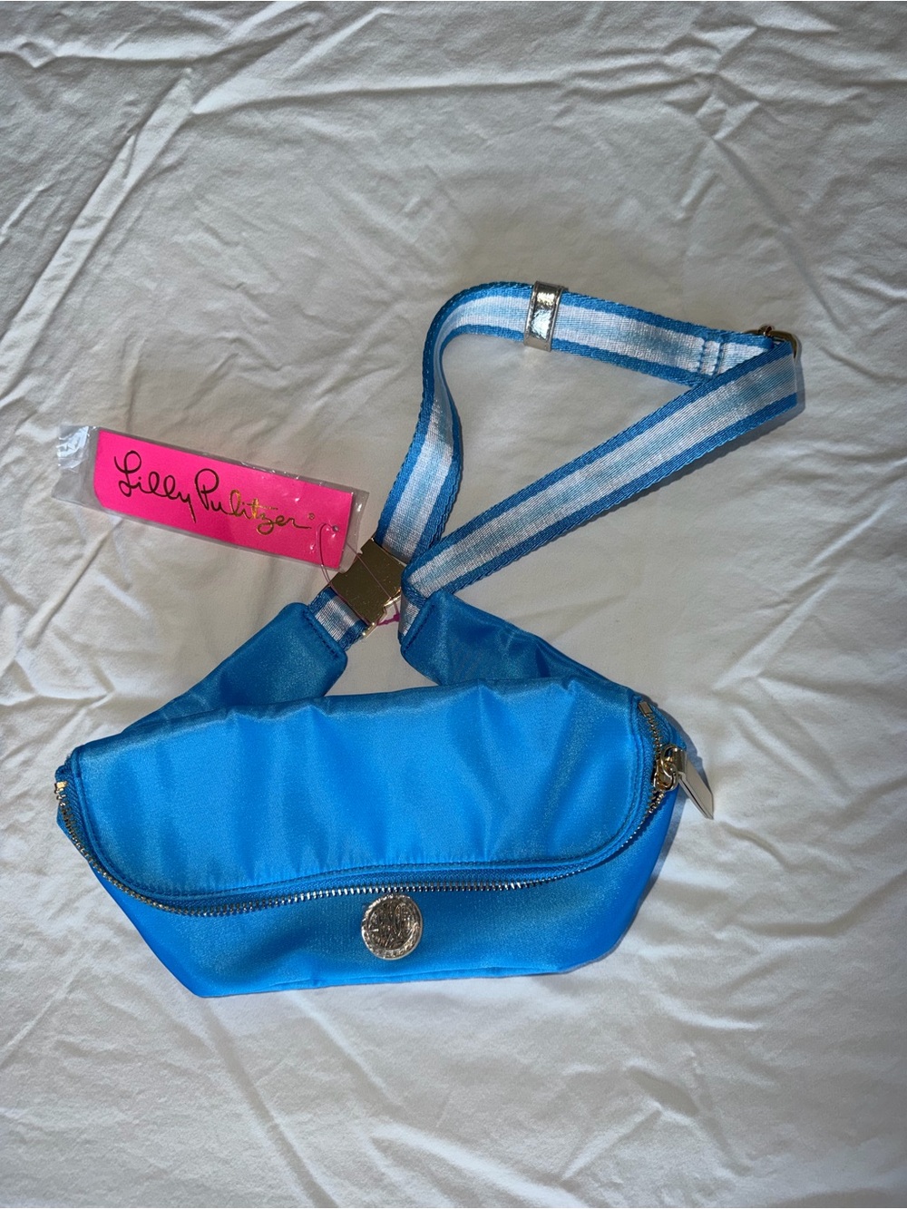 Lilly Pulitzer Bright Blue Nylon Crossbody Belt Bag with Striped Strap